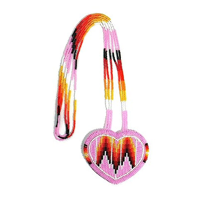Handmade Native American Style Tribal ethnic Seed Bead Beaded Layered Medallion Necklace - color: Baby Pink