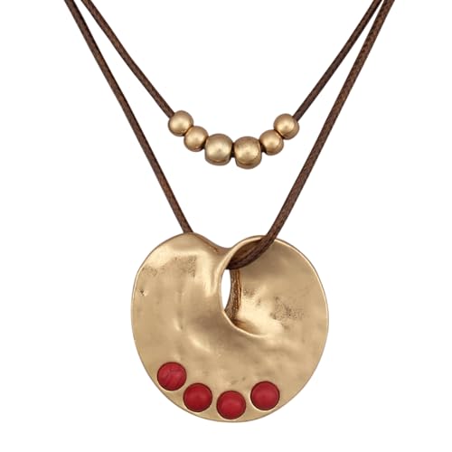 Boho Necklaces for Women Chunky Circle Necklace Bohemian Necklaces | Chunky Boho Necklace for Women Layered Boho Circle Leather Choker Necklace Long Vintage Necklaces Bohemian Jewlery Gifts - style: Bohemian Pendant Necklace
