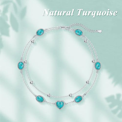 Gemstone Anklet for Women 925 Sterling Silver Gemstone Adjustable Layered Foot Bracelet Jewelry Gifts for Mother Wife