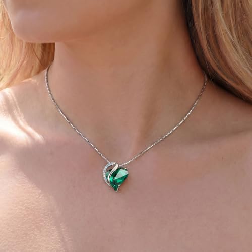 Crystal Heart Necklace for Women - Quietrose Faceted Crystal Heart Pendant with Sparkle Accents, Silver-Tone Curved Frame, 0.85" x 0.73", 18+2" Adjustable Chain, Elegant Gift for Her - color: Emerald Green - Song of Life