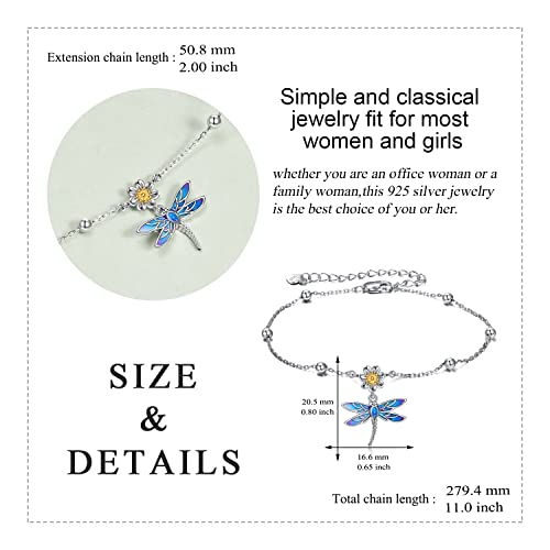 YAFEINI Anklet Bracelets for Women Girls Sterling Silver Hummingbird/Dragonfly/Butterfly Link Chain Anklets Jewelry Gifts - color: Silver