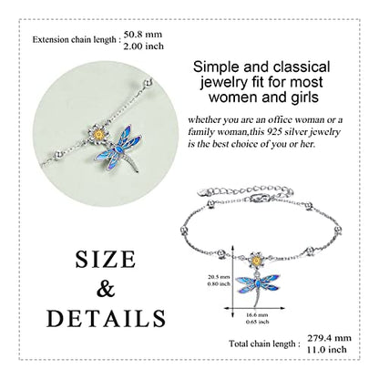 YAFEINI Anklet Bracelets for Women Girls Sterling Silver Hummingbird/Dragonfly/Butterfly Link Chain Anklets Jewelry Gifts - color: Silver