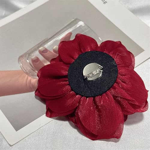 Flash Camellia Flower Brooch Pin for Women Men Elegant Texture Fabric Dahlia Rose Floral Brooches Lapel Pins Dainty Wedding Holiday Party Costume Dress Accessories Jewelry - color: Wine Red