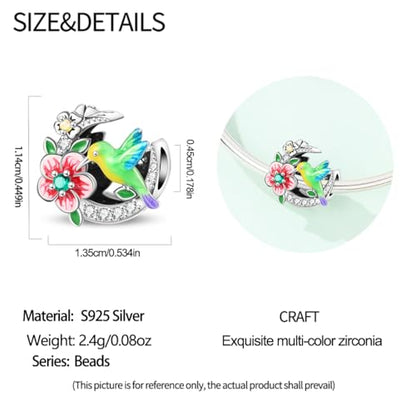 Pandach Animal Charm Bead fits Charms Bracelets for Woman-925 Sterling Silver Dangle Pendant Bead,Jewelry Beads Gifts for Women Bracelet&Necklace - style: Hummingbird Beads