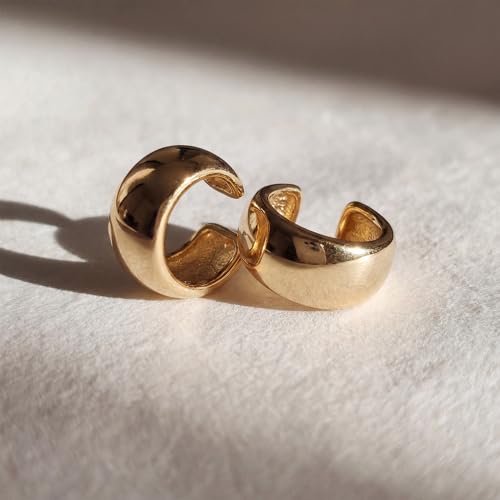 Women Ear Cuff Earring Gold Non Pierced Ear Cartilage Clip on Wrap Hoop 14K Gold Filled Tiny Boho Beach Simple Minimalist Delicate Handmade Hypoallergenic Jewelry Gift-Sold as Single/Pair - style: Dome Band /Pair