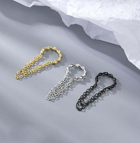 Reffeer Solid 925 Sterling Silver Cuff Earrings Chain Cartilage Wraps for Women Teens Minimalist Cuff Earrings No Piercing - color: C-Black