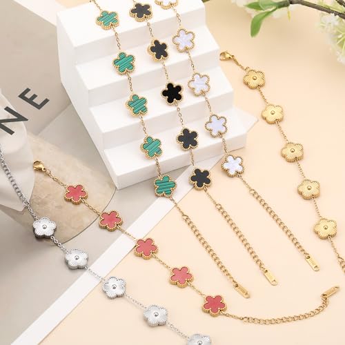 TICVSS Four Leaf Clover Bracelet for Women 18K Gold Plated Stainless Steel Lucky 4 Leaf Gold Link Bracelet Jewelry Gift for Women - color: Gold