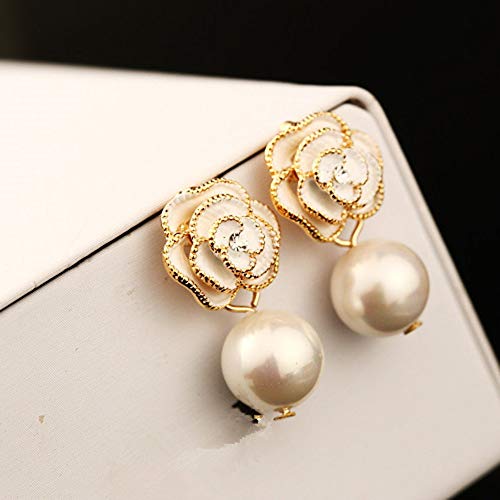 Fashion Design Faux Pearl Charm Flower Dangle Drop Earrings Studs For Women - color: White