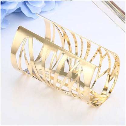 OIDIMS Women's Cuff Bracelets Large Big Bangles Minimalist Statement Adjustable Fashion Hollow Wide Bracelet Chunky Open Arm Cuff Upper Arm Personalized Punk Jewelry for Ladies - color: Gold