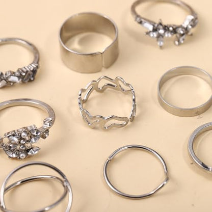 42-Piece Gold Tone Stackable Ring Set for Women, Boho Minimalist Stacking Rings with Crystal & Heart Accents, Adjustable Open Band Jewelry for Daily Wear - style: TZY-003352-01