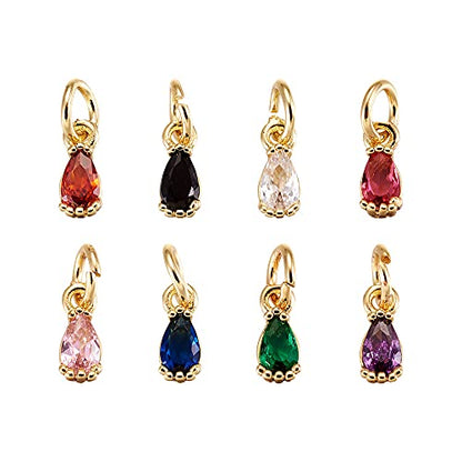Beadthoven 20pcs Real 18K Gold Plated Teardrop Charm Pendants Cubic Zirconia Crystal Drop Charm Beads with Jump Ring for DIY Jewelry Making Necklace Choker Earrings Tiny Dangle Accessories - color: 0Teardrop-Mixed