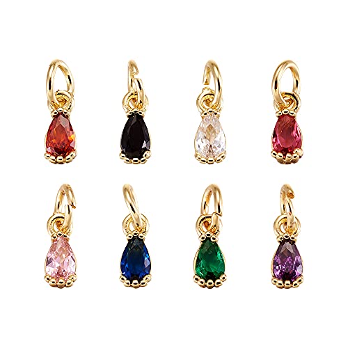 Beadthoven 20pcs Real 18K Gold Plated Teardrop Charm Pendants Cubic Zirconia Crystal Drop Charm Beads with Jump Ring for DIY Jewelry Making Necklace Choker Earrings Tiny Dangle Accessories - color: 0Teardrop-Mixed