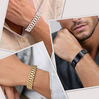 ChainsHouse Men Stainless Steel Bracelet Adjustable Custom ID Engraved Gift | Personalized Silver/Gold/Black for Birthday Father Husband Boyfriend with Gift Box Adjustable Tool 10mm/15mm/15.5mm 8.3"/8.7" - color: A.15.5mm Width-Silver-No Custom