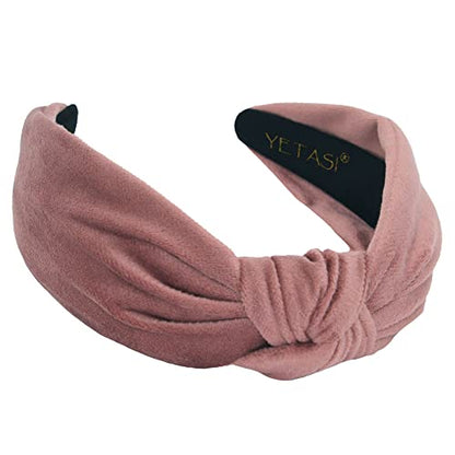 Women's Knotted Headband: Dusty Pink Velvet Top Knot Fashion Head Bands With Non-Slip Material - color: Dusty Pink A