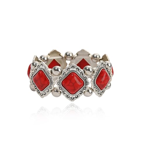 Turquoise Beaded Stretch Bracelets Bohemian Stackable Bracelets Y2K Summer Beach Bracelets Jewelry for Women - color: Red