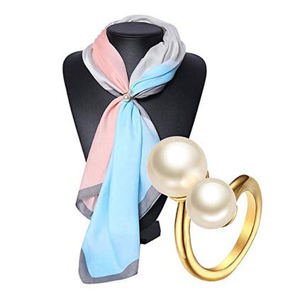 Hisatan Double Simulated Pearl Wrap Ring: gold plated Stainless Steel Large Statement Ring for Women - color: Gold-Size 9