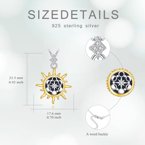 Saturn Planet/Sun Moon and Star Necklace 925 Silver Sterling Galaxy Pendant Necklaces Celestial Jewelry Birthday Jewelry for Her Women Astronomy Lovers Gifts - style: Sun,Moon and Star Necklace