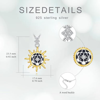 Saturn Planet/Sun Moon and Star Necklace 925 Silver Sterling Galaxy Pendant Necklaces Celestial Jewelry Birthday Jewelry for Her Women Astronomy Lovers Gifts - style: Sun,Moon and Star Necklace