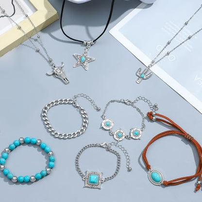 NEWITIN 69 Pieces Gold Jewelry Set for Women Fashion Costume Jewelry Gold Plated Necklace Bracelet Earrings Set for Women - color: Turquoise Jewelry Set