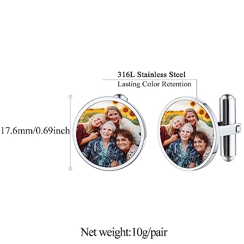 FindChic Stainless Steel Round Cufflinks with Custom Text/Picture/Monogram Letters 18K Gold Plated/Black Color for Men Groom Suits Shirts, with Gift Box - style: 02. custom photo-round (stainless steel)