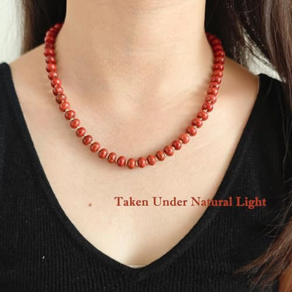 Boho Gemstone Beaded Necklace for Women – Colorful Natural Stone Choker 18K Solid Heart-Shaped Pendant, Summer Beach Jewelry - color: Red Jasper