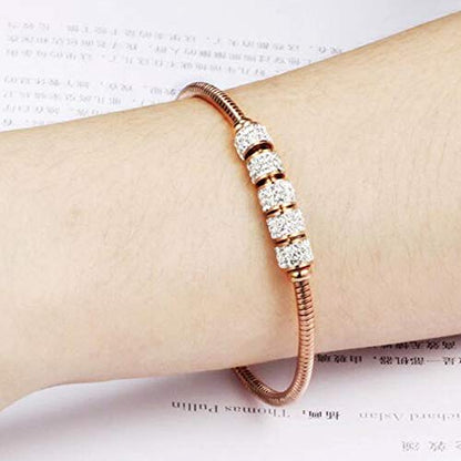 JUDE Stainless Steel Cubic Zircon Snake Chain Bangle Bracelet - color: Rose Gold