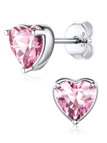 ChicSilver 925 Sterling Silver Earrings Sparkling Heart/Round/Princess Cut Birthstone Earrings for Women Birthday Jewelry with Gift Box - style: B.October(Tourmaline)-Heart Cut