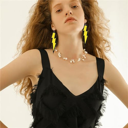 ONLYJUMP Acrylic Exaggerated Lightning Earrings Statement Punk Retro Geometric Delicate Neon Personalized Earrings Accessory Jewelry for Women - color: Glitter Yellow