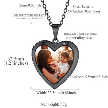 FindChic Locket Necklace for Women Custom Photo Memorial Gifts 4 Colors | Silver/Black/Rose Gold/Gold Plated Personalized for Loved Ones, Birthday Valentine's Day Keepsake - style: 16. Small Heart-Black