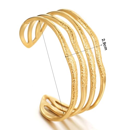 hotoo Gold Open Cuff Bangles Wide Woven Bracelets For Women Stainless Steel Stackable Jewelry For Xmas Birthday Gifts - style: Irregular Waves