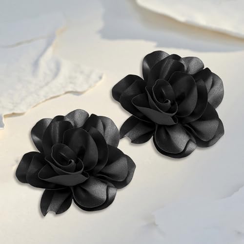 2Pack 6inch Extra Large Satin Brooches Lapel Pins Dainty Elegant Fabric Camellia Rose Flower Brooch Pin for Women Wedding Part Dance Clothes Accessories Jewelry - color: Black