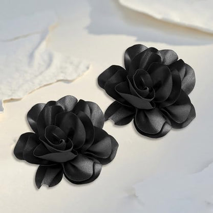 2Pack 6inch Extra Large Satin Brooches Lapel Pins Dainty Elegant Fabric Camellia Rose Flower Brooch Pin for Women Wedding Part Dance Clothes Accessories Jewelry - color: Black