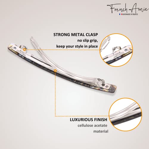 French Amie Long and Thin Onyx Large 4 Inch Hair Clip Barrette | Handmade Automatic For Girls Women Teens Adults Everyday Style - color: Onyx