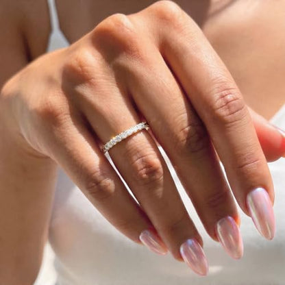 ASHINE 14K Gold Plated 5A Cubic Zirconia Half Eternity Band Ring | Stackable Engagement Ring for Women | Dainty Diamond-Inspired Womens Wedding Jewelry - color: Yellow Gold-Half-Eternity