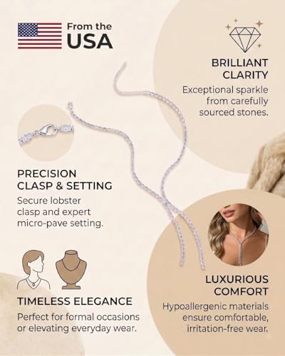 STONEFANS Long Tennis Necklaces for Women - Dainty Silver Lariat Necklace Rhinestone Y Shaped Drop Necklace Cute Choker Necklaces for Women Trendy Silver Prom Jewelry Gifts - color: Silver-Oval Y