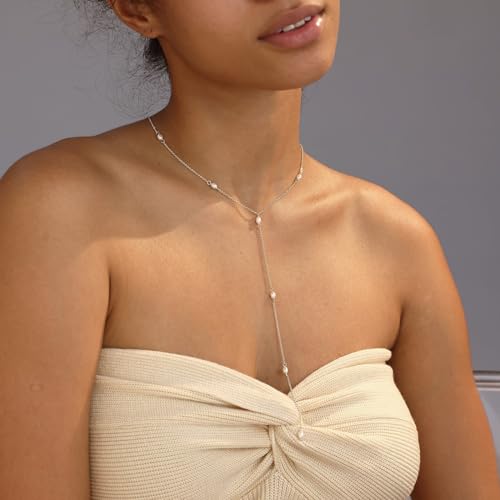 Gold Necklace for Women, Dainty Long Necklace 14k Gold Plated Lariat Long Necklaces for Women Trendy Simple Statement Drop Necklace Fashion Body Chain Prom Jewelry Gold Accessories - color: 4-Gold