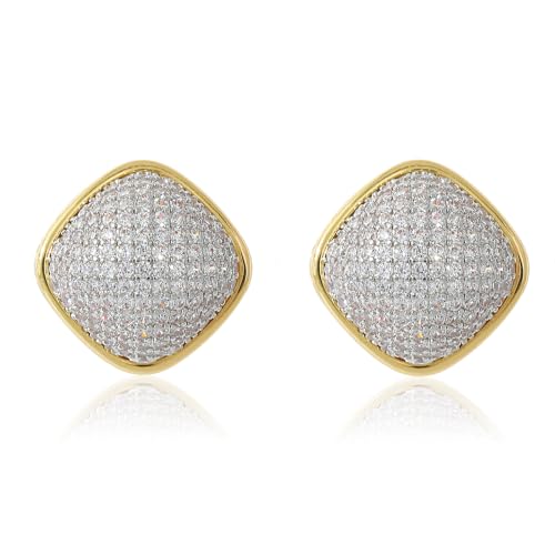 18K Gold Plated Chunky Square & Round Cubic Zirconia Stud Earrings for Women, Hypoallergenic 925 Silver Post Simulated Diamond Wedding Prom Party Bridesmaid Daily Fine Jewelry Gift for Mom Wife Friend - color: EA355-Square-Gold Geometric