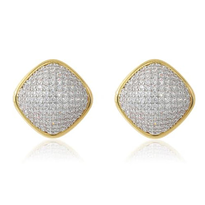 18K Gold Plated Chunky Square & Round Cubic Zirconia Stud Earrings for Women, Hypoallergenic 925 Silver Post Simulated Diamond Wedding Prom Party Bridesmaid Daily Fine Jewelry Gift for Mom Wife Friend - color: EA355-Square-Gold Geometric