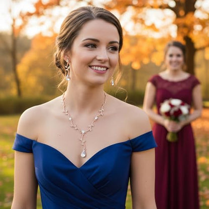 Hapibuy Crystal Bridal Wedding Jewelry Necklace Earrings Bracelet Set Rhinestone Choker Necklace For Brides Bridesmaid Women Party Acessory - color: Rose Gold