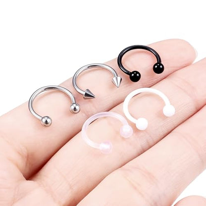 Lcolyoli Large Septum Rings 16G 14G 12G 10G 8G 6G PA Ring Internally Threaded Spike Horseshoe Barbell Stainless Steel & Acrylic Plastic Pincher Tapers C Shape Buffalo Stretcher Expander for Women Men - color: 16G