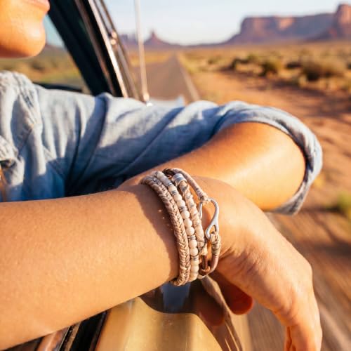Wakami Charm Bracelet Stack Beaded Stackable Bracelets for Women - color: Beige | 7.5IN