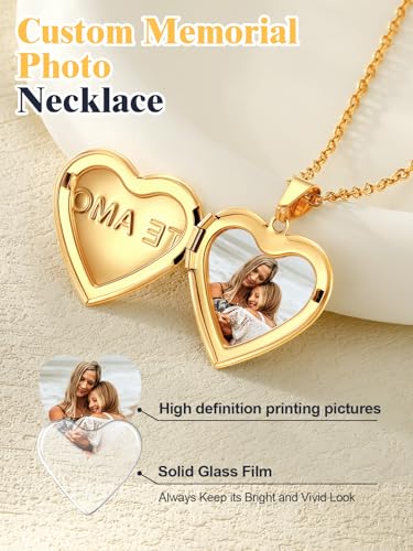 U7 Women Locket Necklace, Heart Photo Lockets Hold Picture, Gift Box Packed | Gold/Silver/Rose Locket Charm, Custom Picture and Engravement Heart Pendant, 20" Chain, Personalized Gift for Mom Wife Friend - color: 04# Gold(Tree of Life)