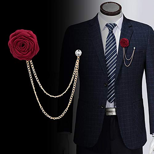 Fashion Bridegroom Wedding Brooches Cloth Art Hand-Made Rose Flower Brooch Lapel Pin Badge Tassel Chain Men's Suit Accessories - color: Purple