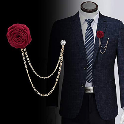 Fashion Bridegroom Wedding Brooches Cloth Art Hand-Made Rose Flower Brooch Lapel Pin Badge Tassel Chain Men's Suit Accessories - color: Purple