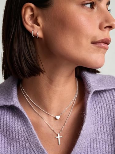 ChicSilver 925 Sterling Silver Cross/Heart/Butterfly/Star/Moon Necklace for Women, Hypoallergenic Dainty Small Silver Pendant Necklaces (with Gift Box) - style: 01.Cross