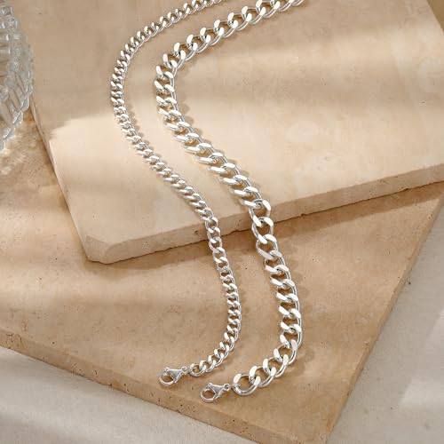 Tewiky Chunky Ankle Bracelets for Women,Dainty Layered Waterproof Anklet for Women Adjustable Cuban Set Stackable Cute Summer Beach Jewelry Gift - color: silver