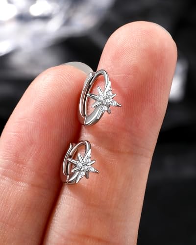 Clicker Rook Earrings, 20G Star Rook Piercing Jewelry, Stainless Steel Helix lobe Earrings Silver/Gold - color: WG-6MM