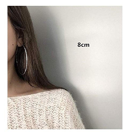 Clip On Big Extra Large Fake Round Hoop Earrings for Women Non Pierced No Piercing Ear Fashion Simple Circle Huggie Hoops Jewelry Gifts - style: 80mm Silver