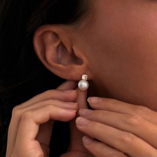 WFYOU Pearl Earrings for Women 925 Sterling Silver Stud Earring | 14K Gold Plated Hypoallergenic Stud Earrings, White Diamond Dainty Bridal Earring, Trendy Jewelry, Wedding Party Gifts - color: Gold B, size: 10mm