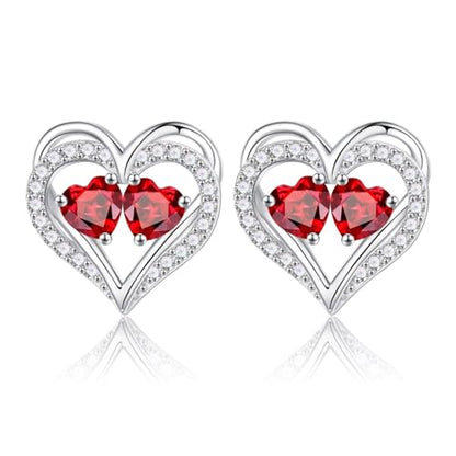 Heart Earrings for Women - Birthstone Earrings | 925 Sterling Silver, Stud Earrings, Gift Box Packaging, Anniversary Birthday Gifts for Women Wife Girlfriend Mom - color: 01-01-Jan-Jan Birthstone